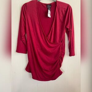 Oh Baby By Motherhood Blouse Womens M Red Surplice Maternity Tunic Top Ruched